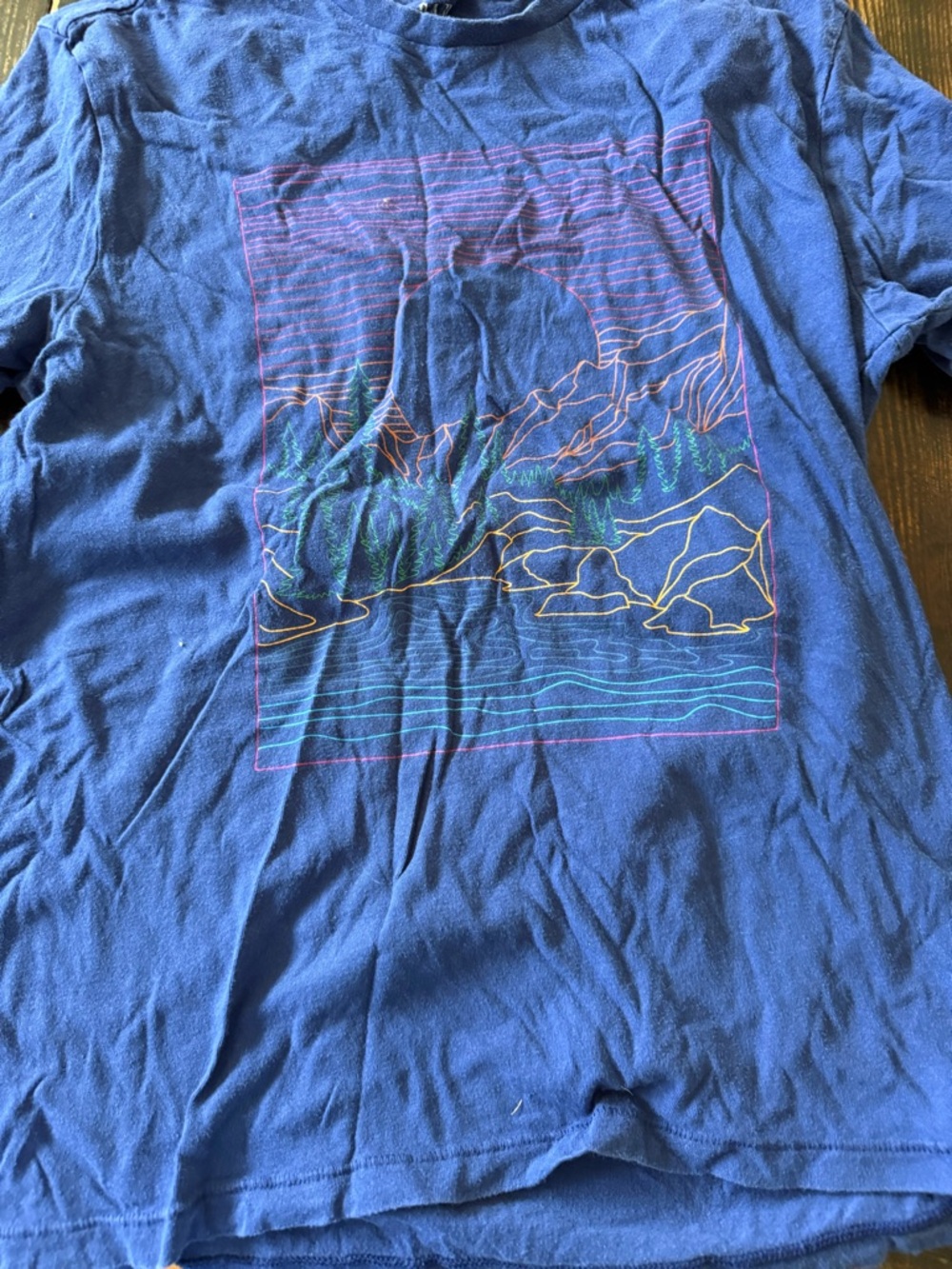 GAP Blue Short Sleeve Tee with Multicolor Mountain Line Art